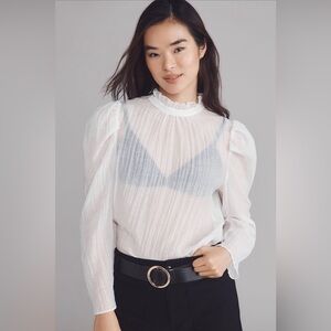 ✨ Anthropologie Sheer Mock-Neck Long-Sleeve Blouse Sz XL